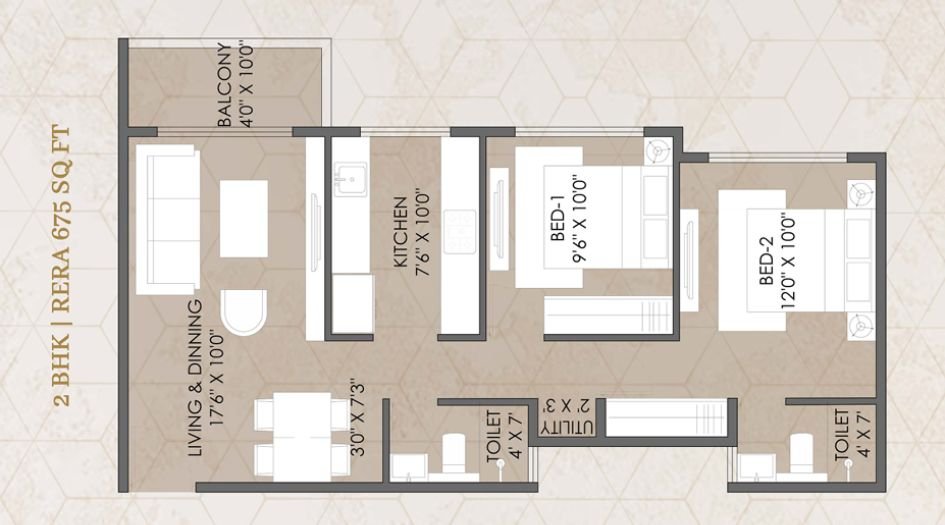 Shreeji-Skyrise-Centralink-Floor-Plan-2 BHK-675 Sqft